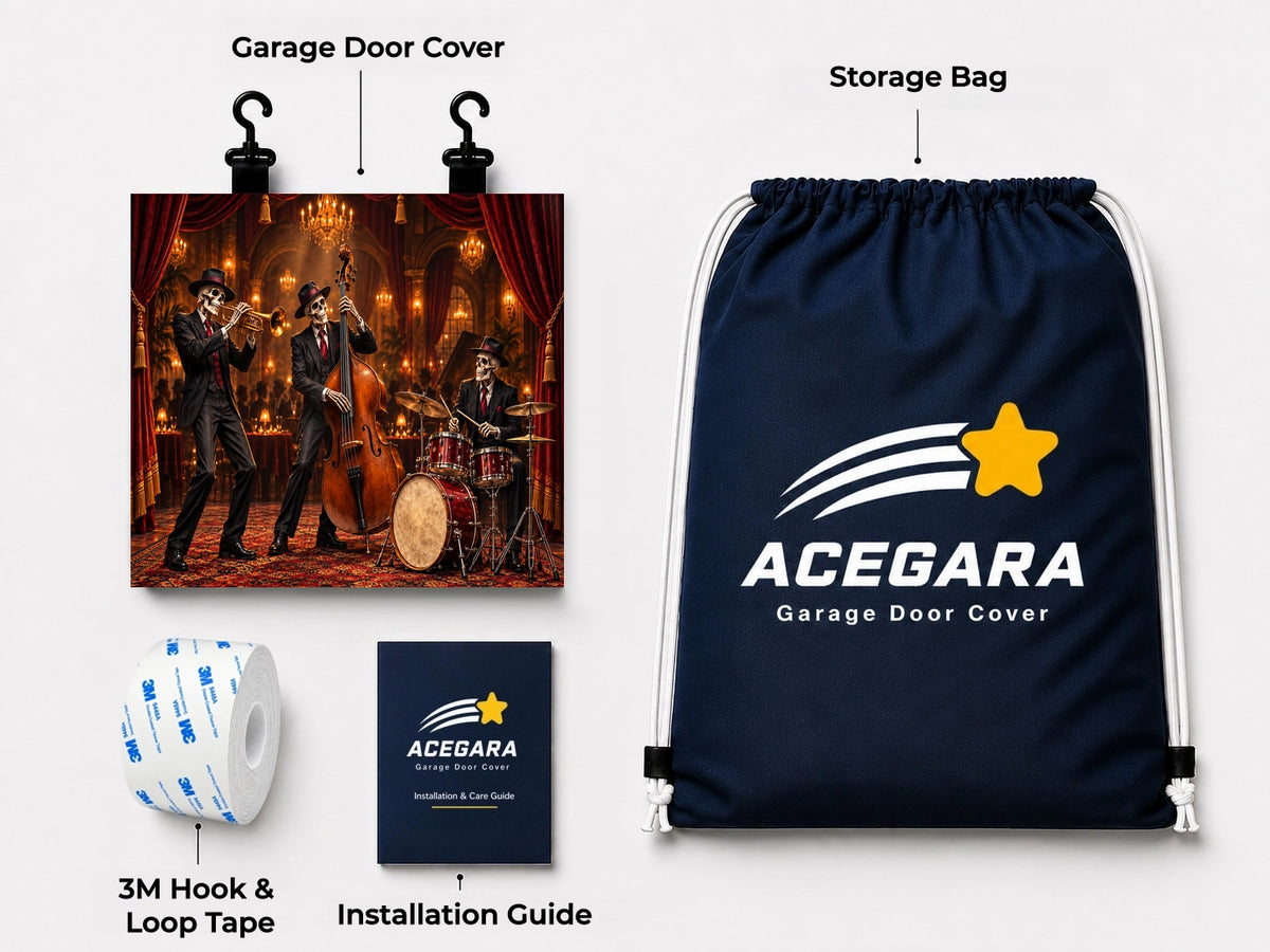 What's included with the Skeleton Band Halloween garage door cover