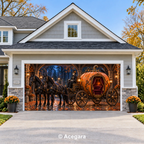 Skeleton’s Pumpkin Carriage Halloween garage door cover – double garage door