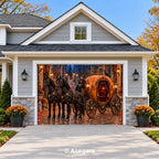 Skeleton’s Pumpkin Carriage Halloween garage door cover – single garage door