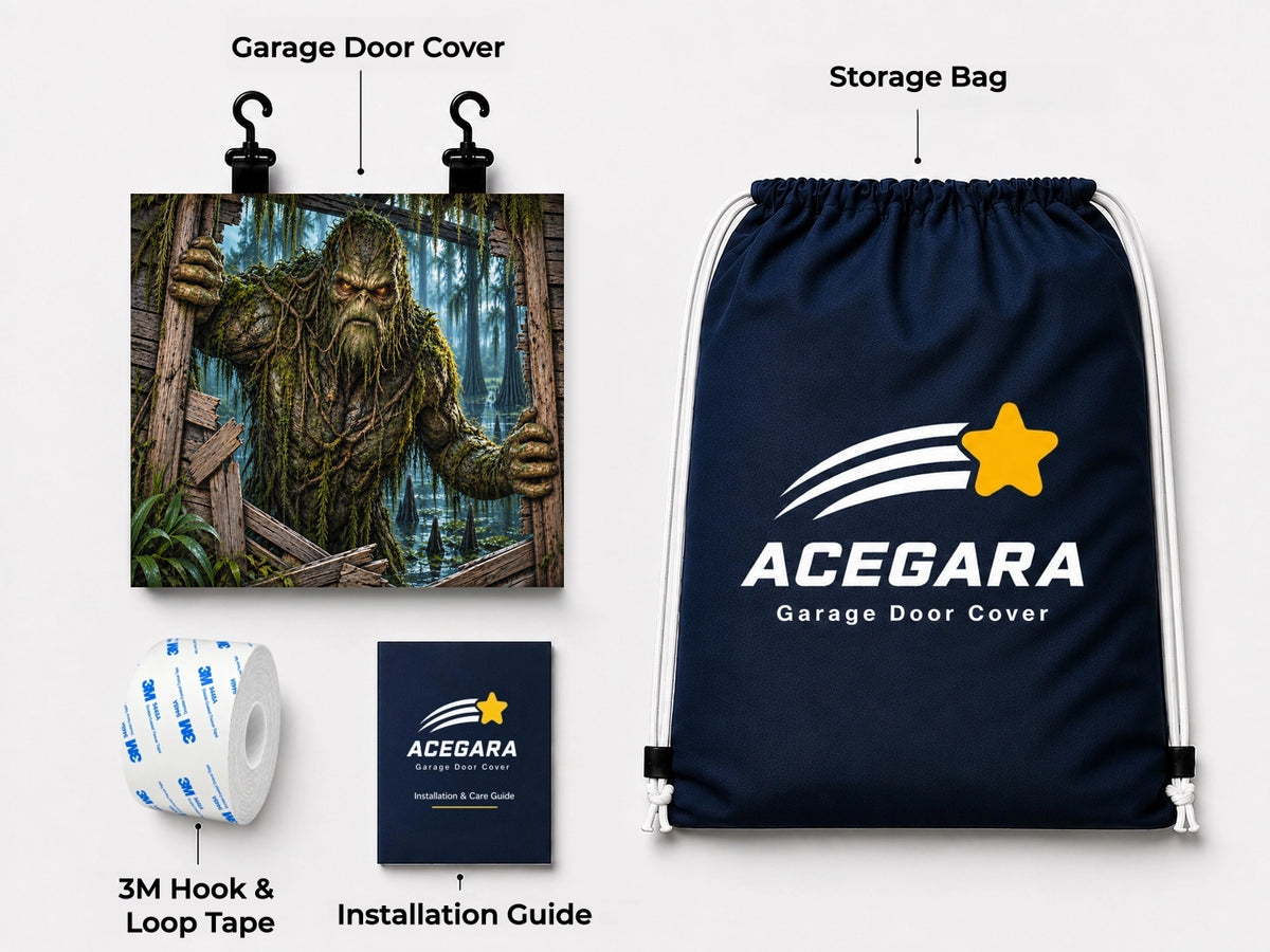 What's included with the Swamp Monster Halloween garage door cover
