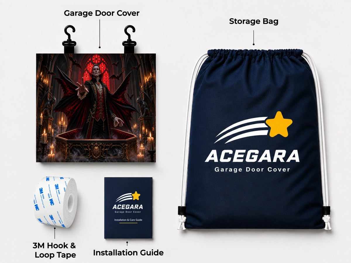 What's included with the Vampire Awakening Halloween garage door cover