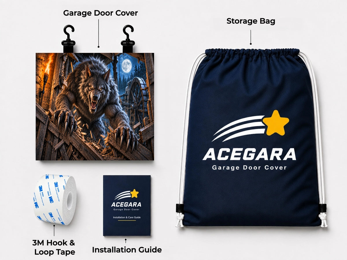 What's included with the Werewolf Rampage Halloween garage door cover