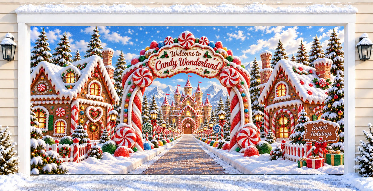 Candy Wonderland | Christmas garage door cover — after installation