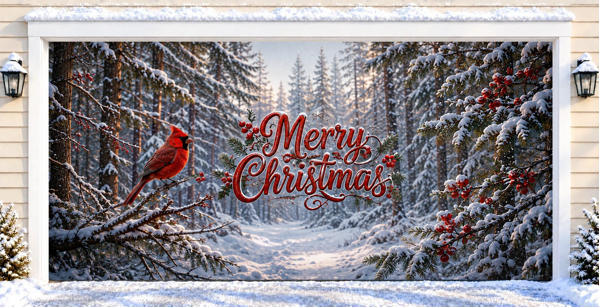 Christmas Cardinal | Christmas garage door cover — after installation