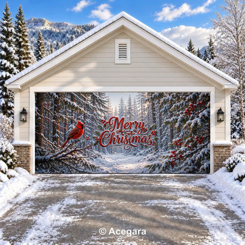 Christmas Cardinal | Christmas garage door cover - media-position-2-double-wide