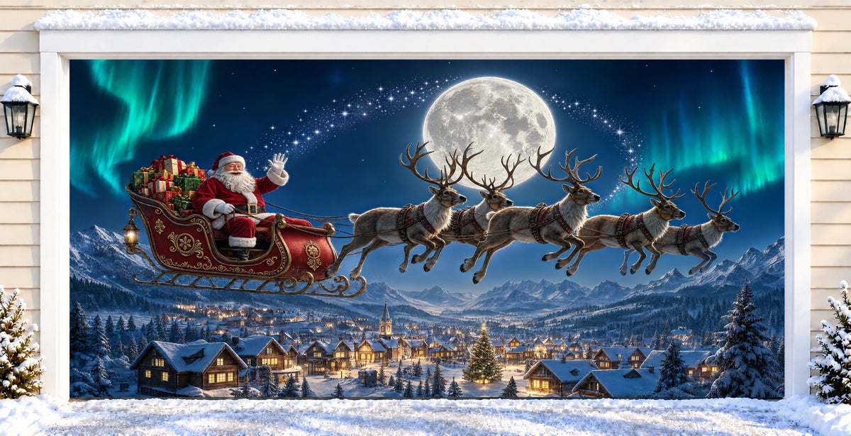 Christmas Eve Aurora Tour | Christmas garage door cover — after installation