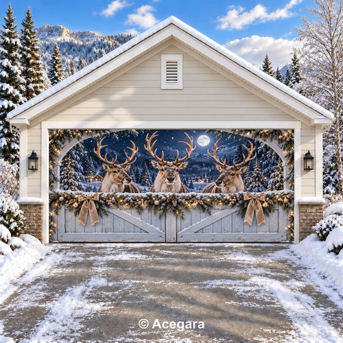 Christmas Eve Reindeer | Christmas garage door cover - media-position-2-double-wide