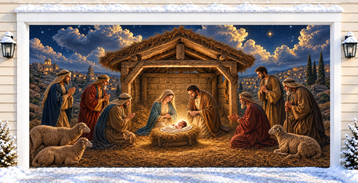 Christmas Nativity | Christmas garage door cover — after installation
