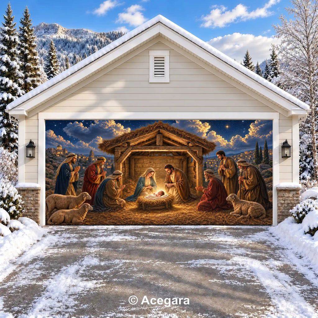 Christmas Nativity | Christmas garage door cover - media-position-2-double-wide