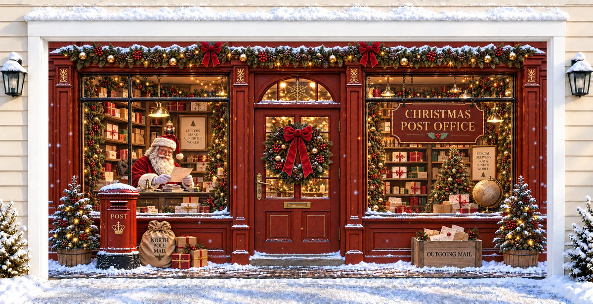 Christmas Post Office | Christmas garage door cover — after installation