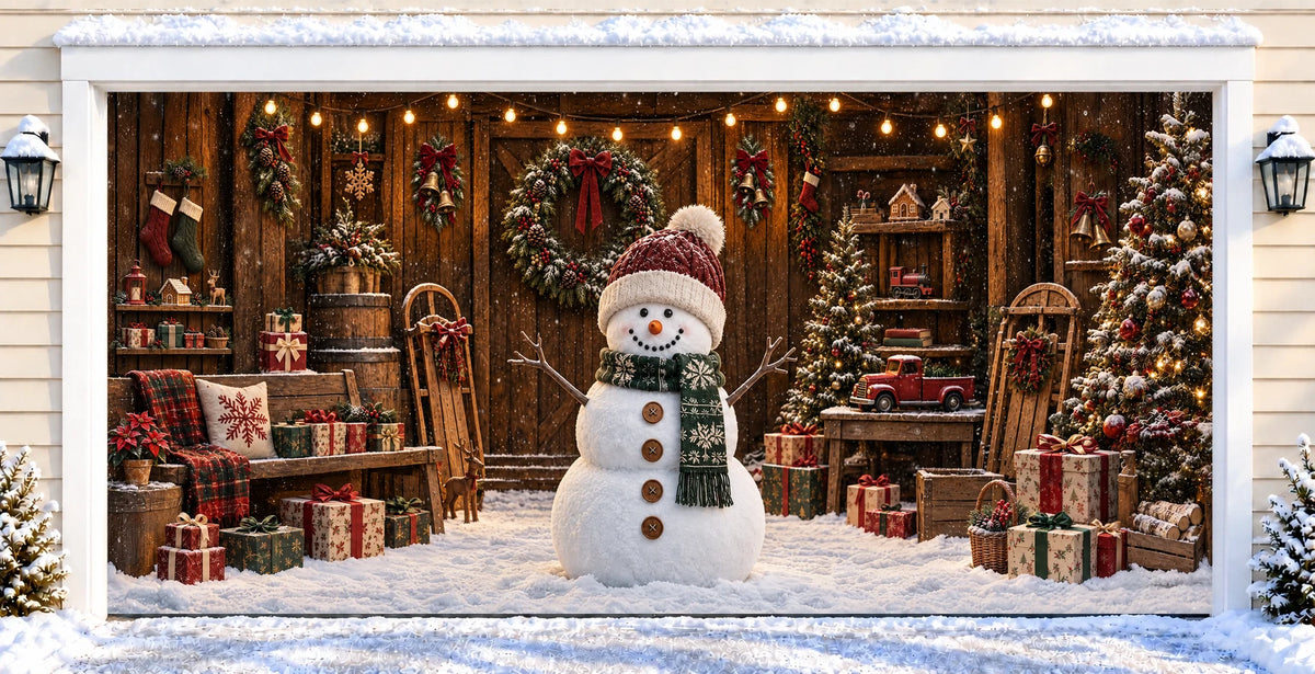 Christmas Snowman | Christmas garage door cover — after installation
