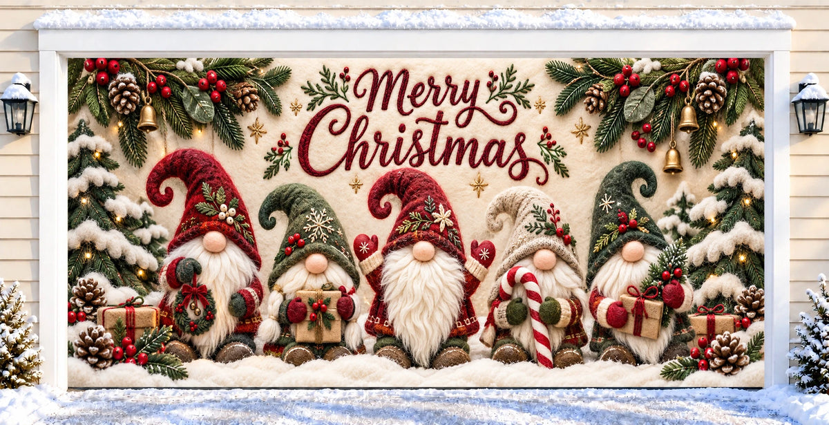 Cozy Gnomes | Christmas garage door cover — after installation