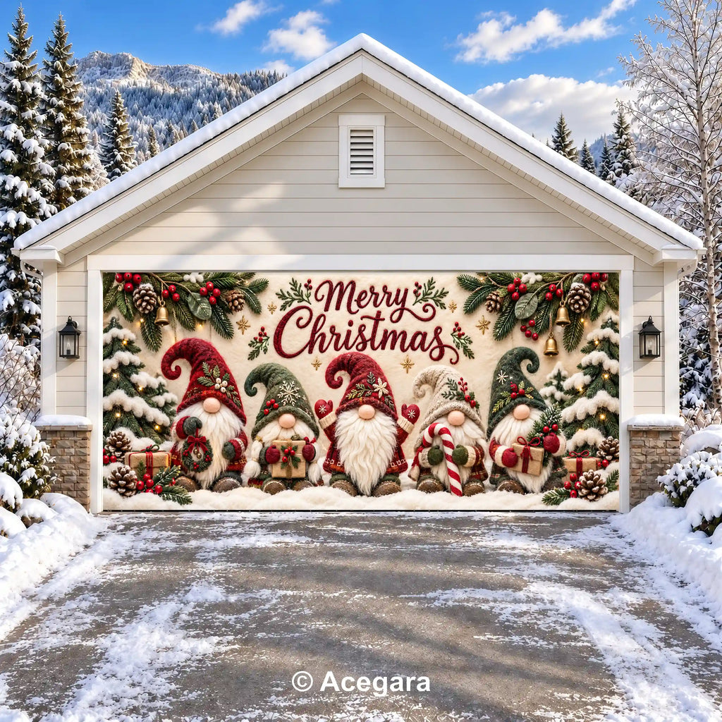 Cozy Gnomes | Christmas garage door cover - media-position-2-double-wide