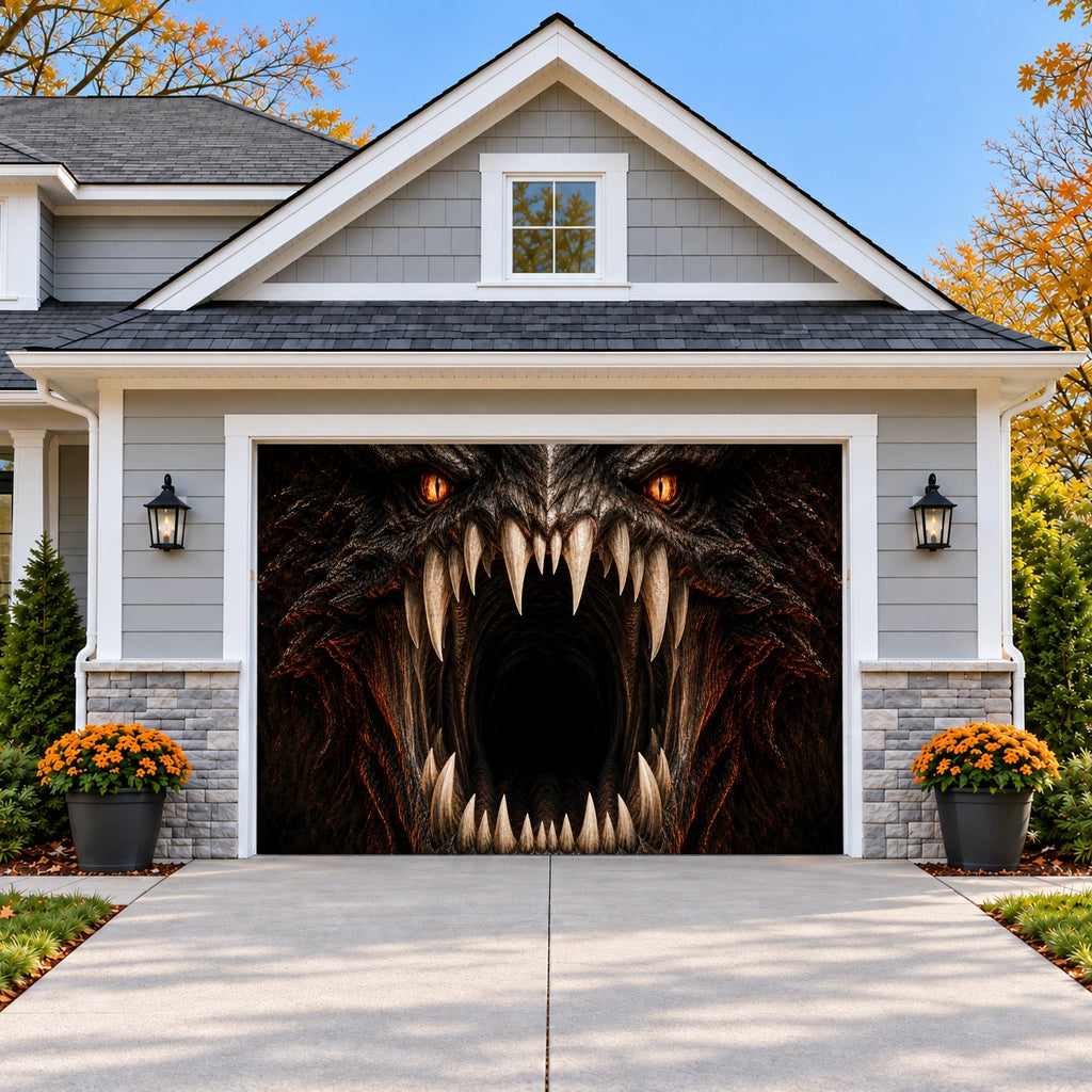 Dragons-Maw | Halloween Garage Door Cover on a single garage door