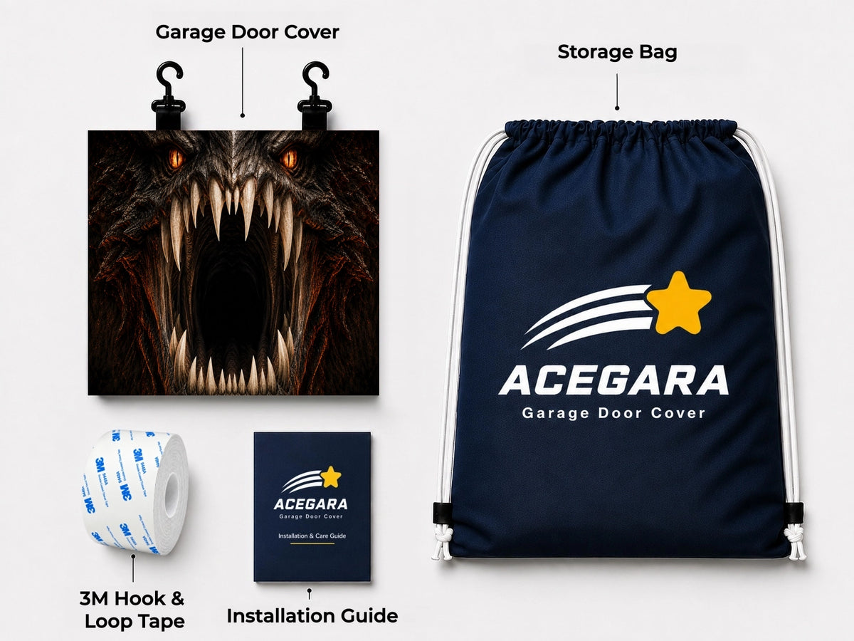 What's included with the dragons-maw Halloween garage door cover