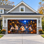 Ghostly Trick or Treat Halloween garage door cover - double wide