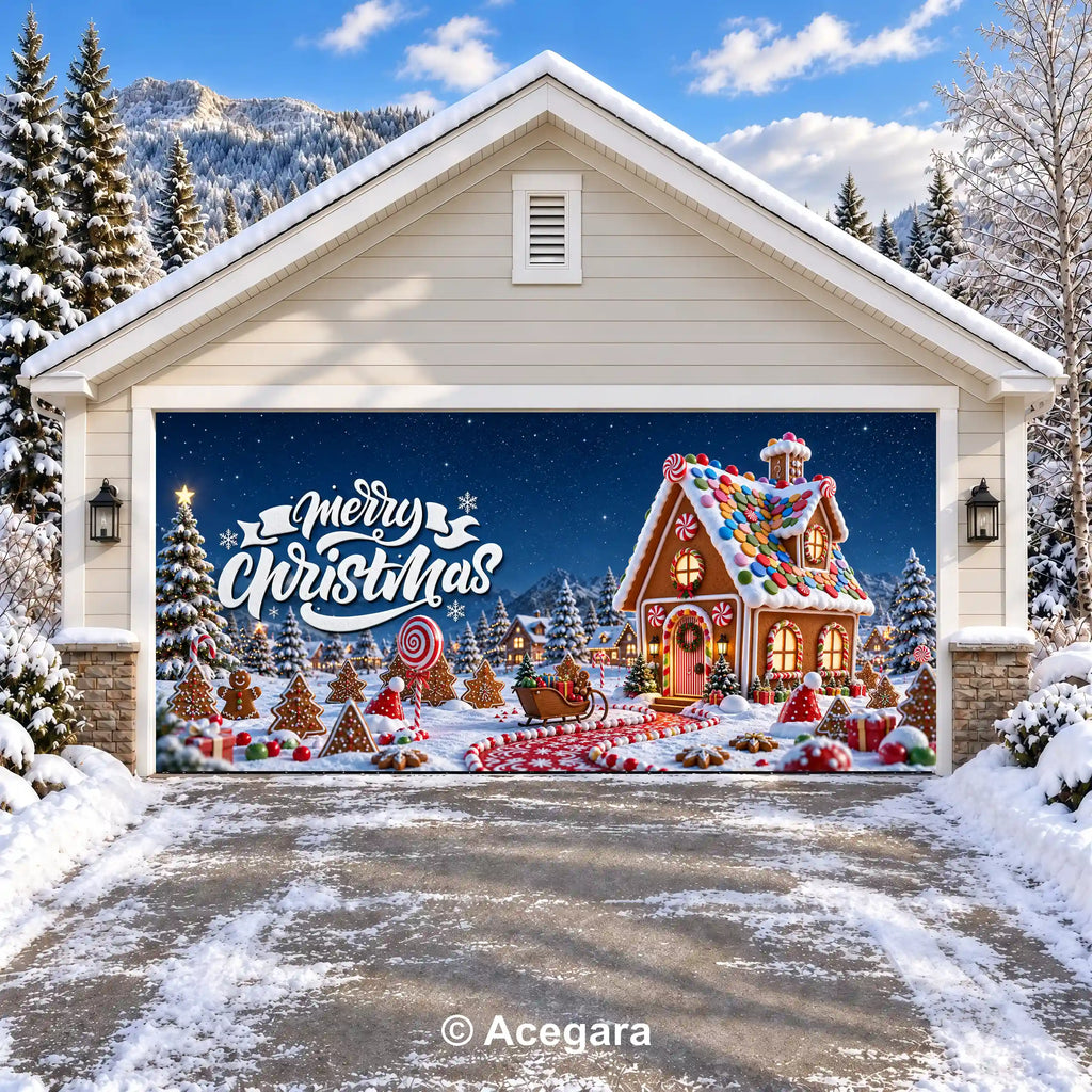 Gingerbread Christmas House | Christmas garage door cover - media-position-2-double-wide