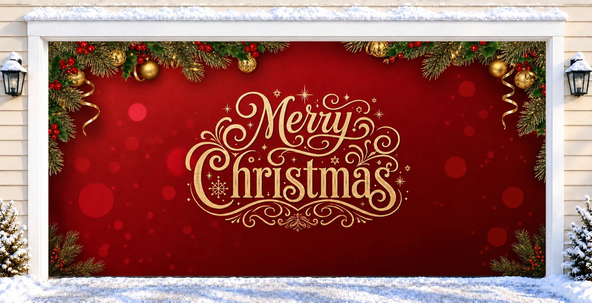Golden Noel | Christmas garage door cover — after installation