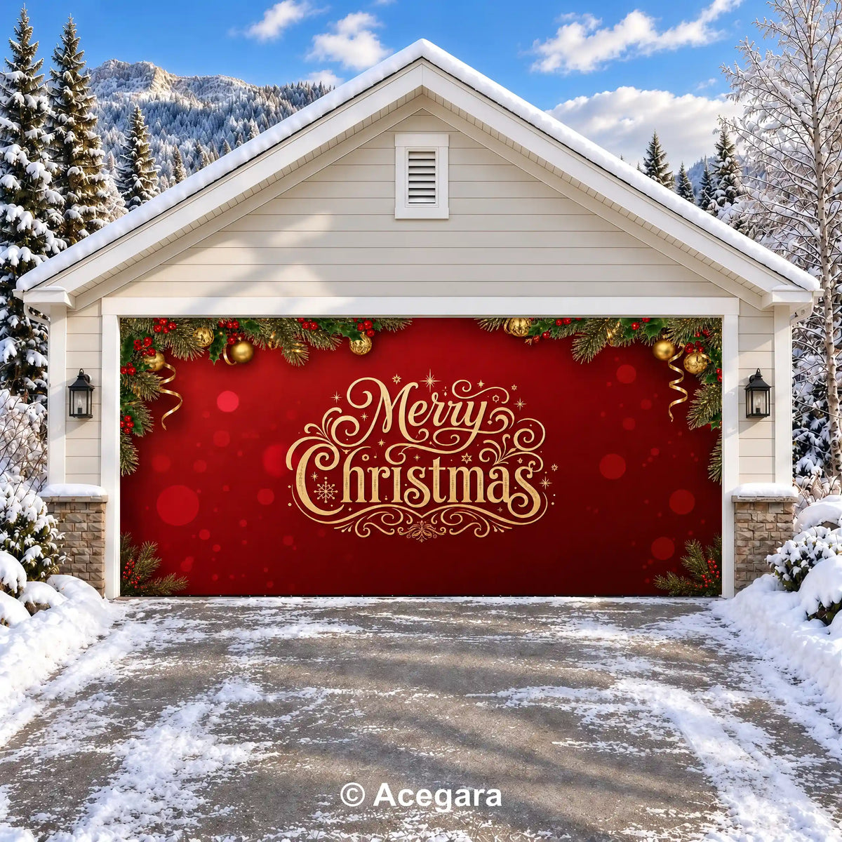 Golden Noel | Christmas garage door cover - media-position-2-double-wide