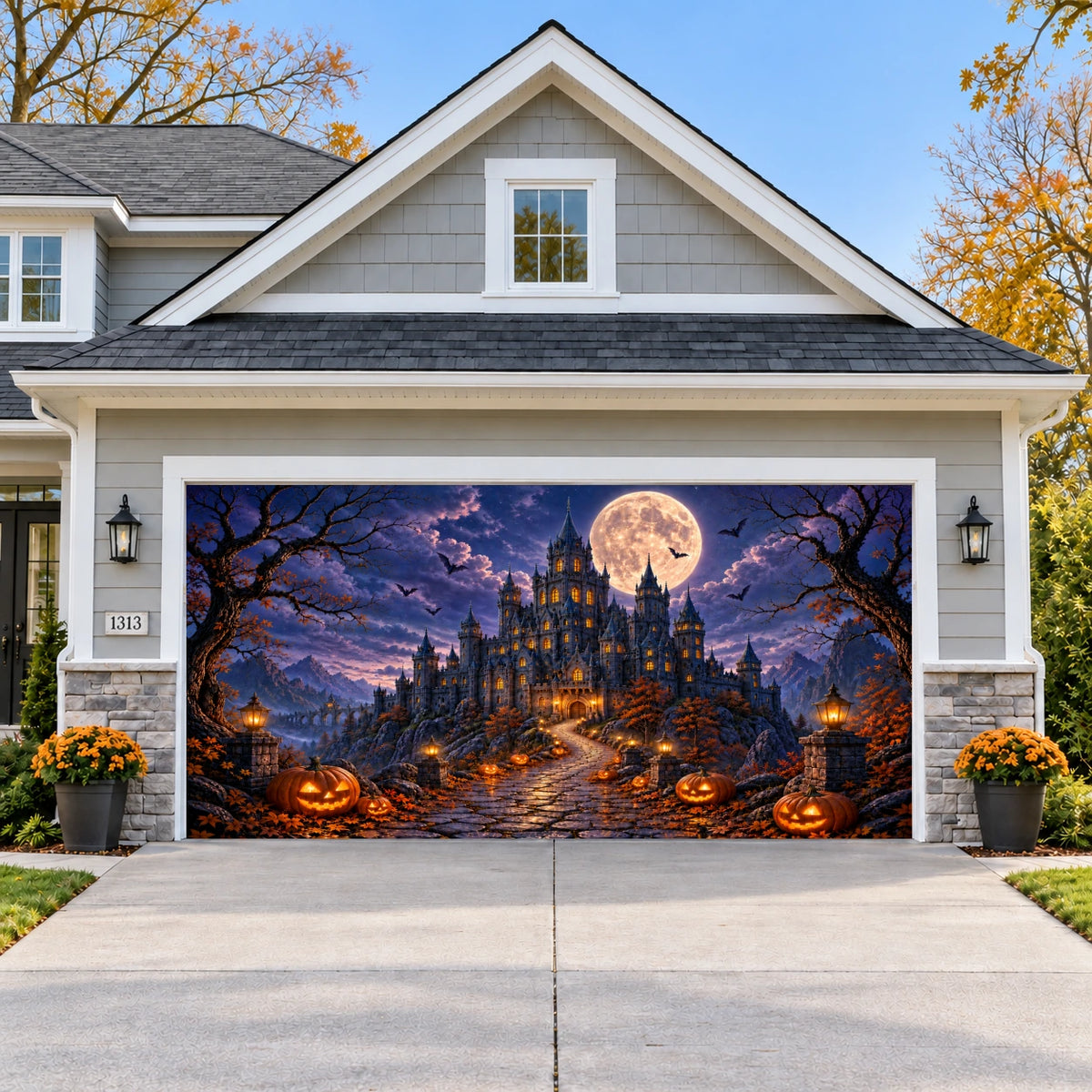 Halloween Castle garage door cover - double wide