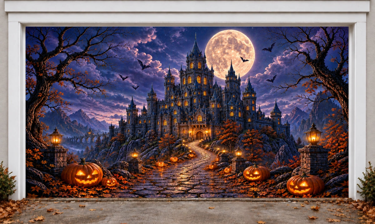 Halloween-Castle | Halloween Garage Door Cover installed on a garage door