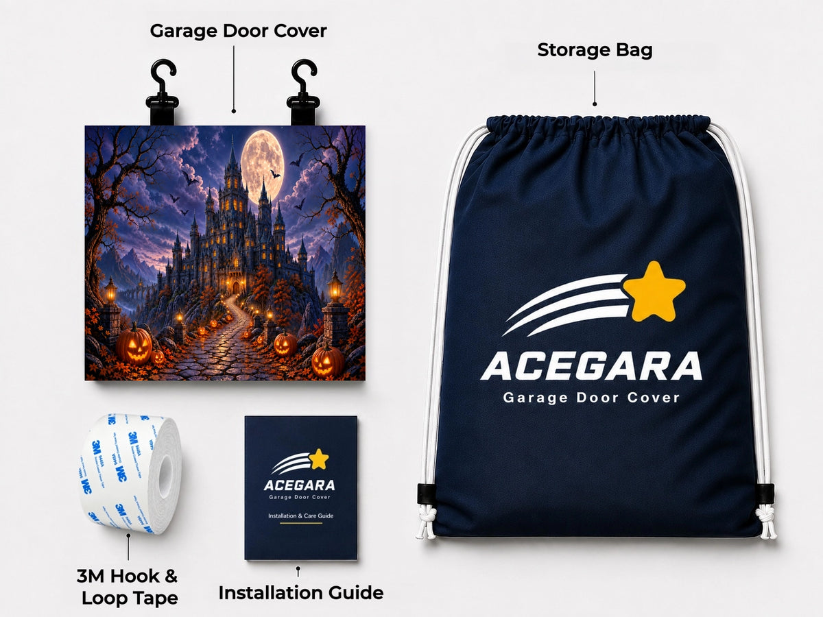 What's included with the halloween-castle Halloween garage door cover