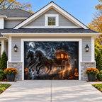 Haunted-Pumpkin-Carriage | Halloween Garage Door Cover on a single garage door