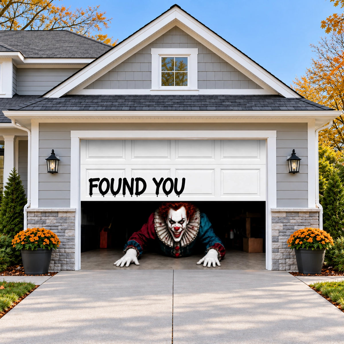 Lurking-Clown | Halloween Garage Door Cover on a single garage door