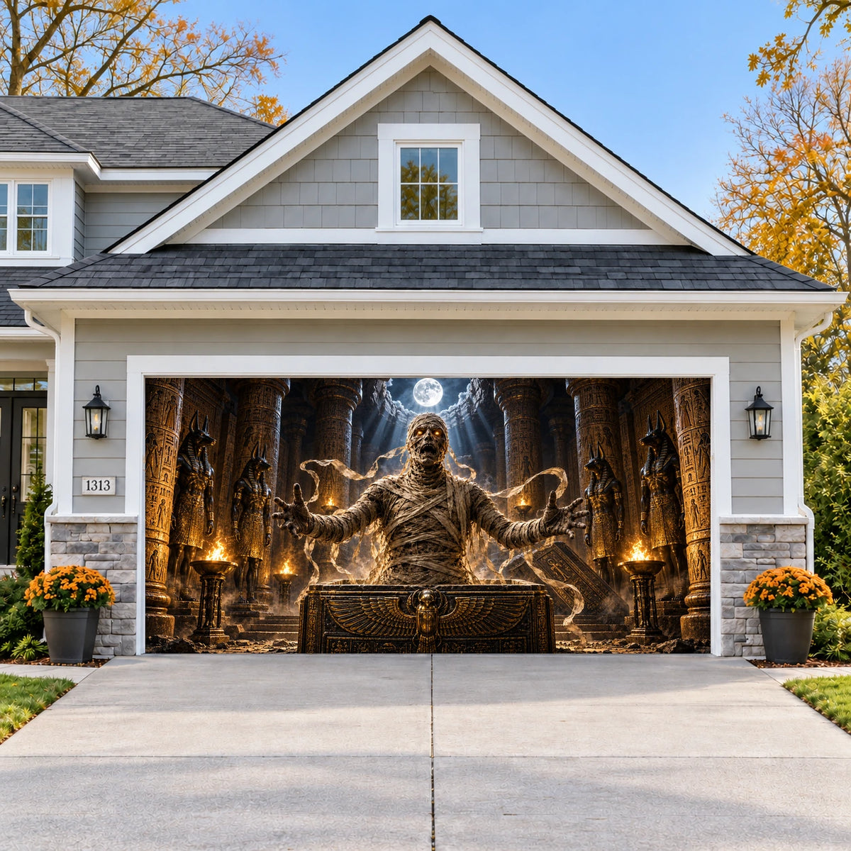 Mummy Awakens Halloween garage door cover - double wide
