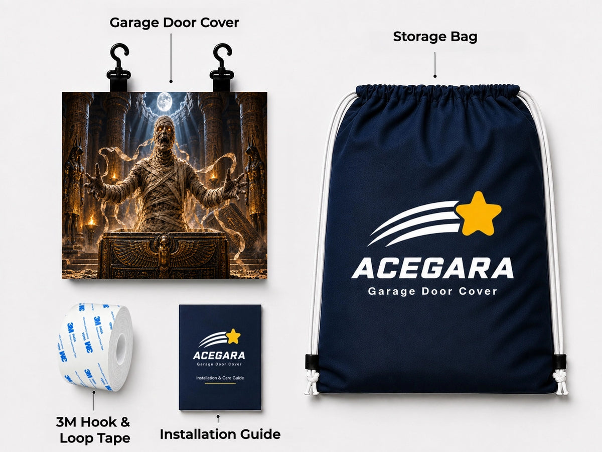 What's included with the mummy-awakens Halloween garage door cover