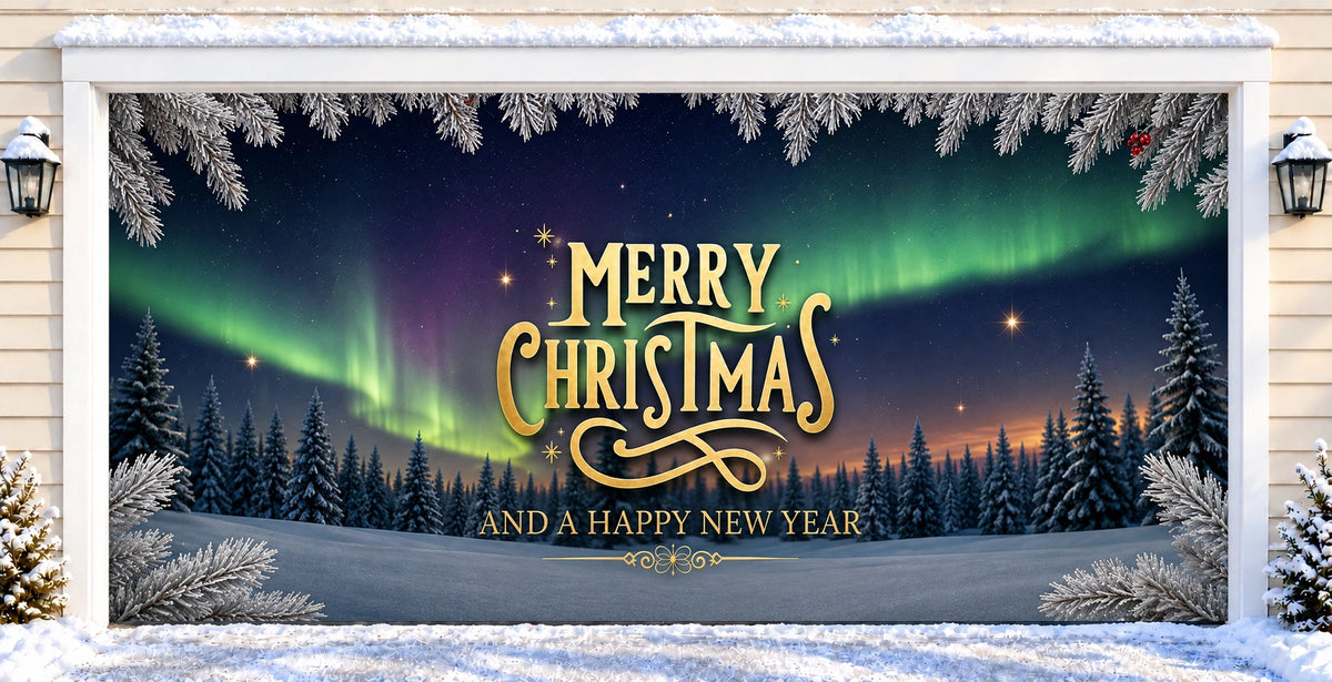 Northern Lights Christmas | Christmas garage door cover — after installation