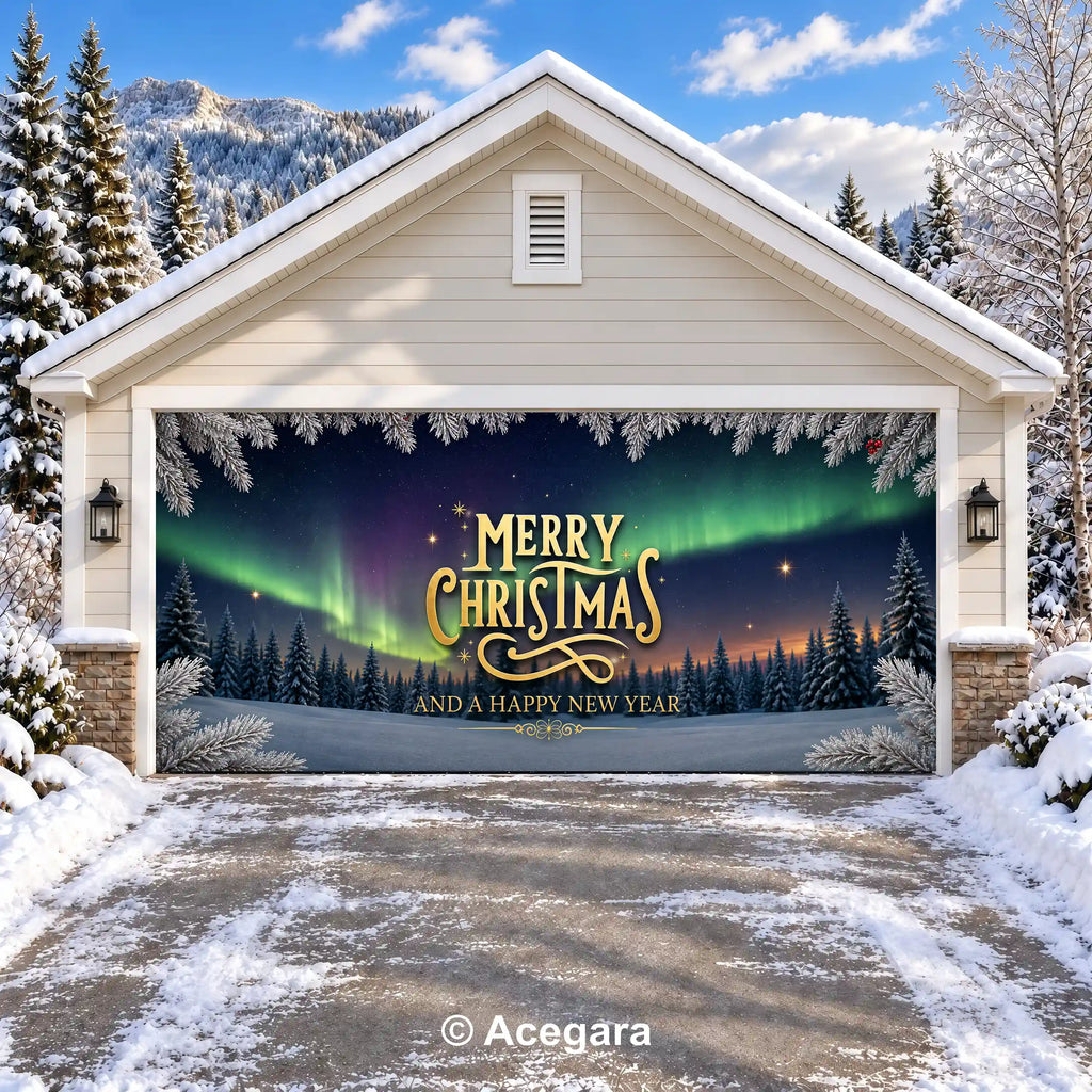 Northern Lights Christmas | Christmas garage door cover - media-position-2-double-wide