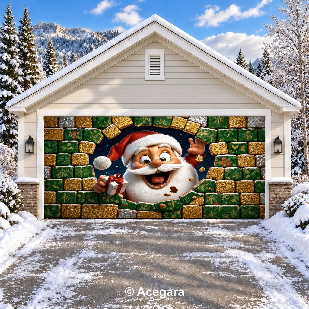 Santa’s Christmas Surprise | Christmas garage door cover - media-position-2-double-wide