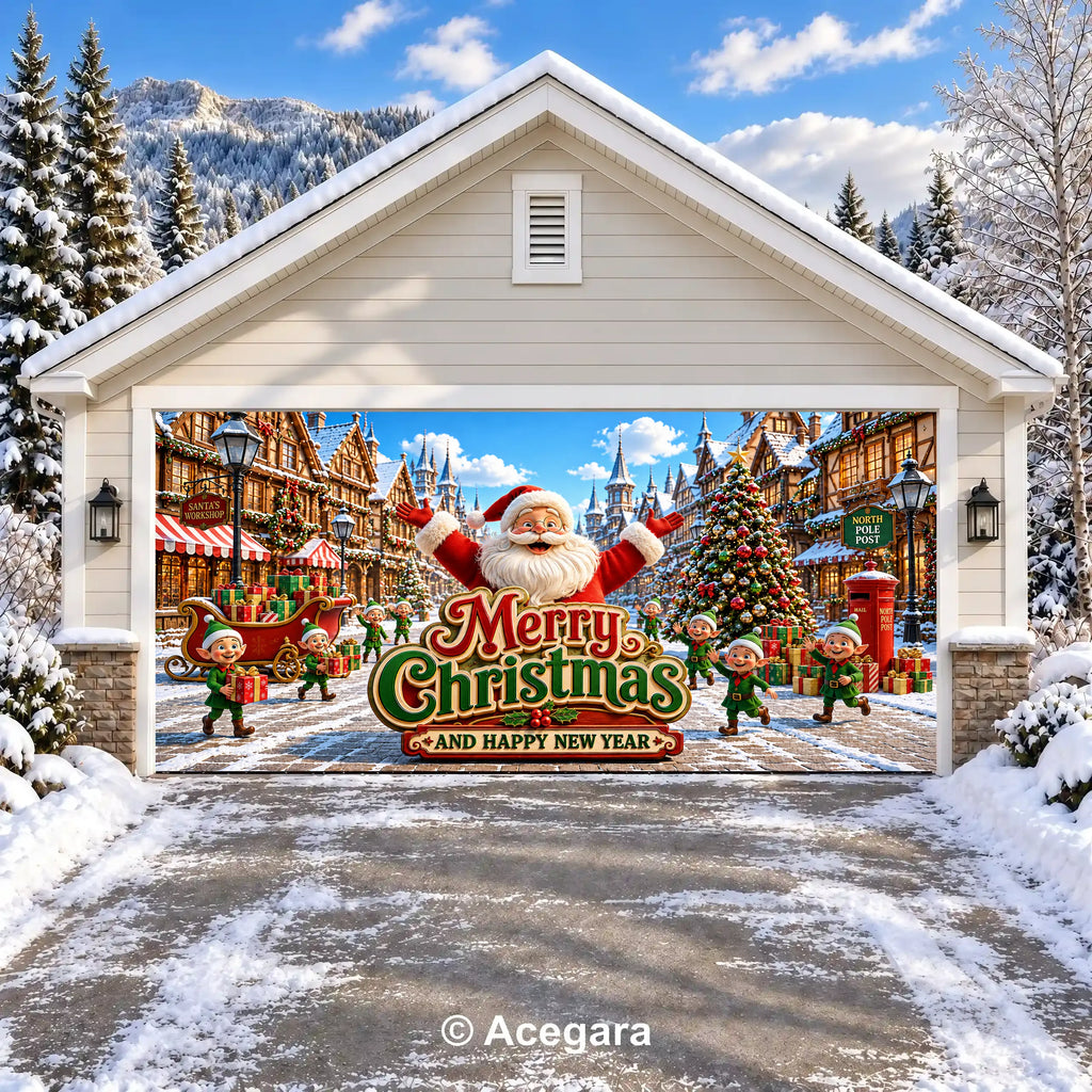 Santa’s Christmas Village | Christmas garage door cover - media-position-2-double-wide