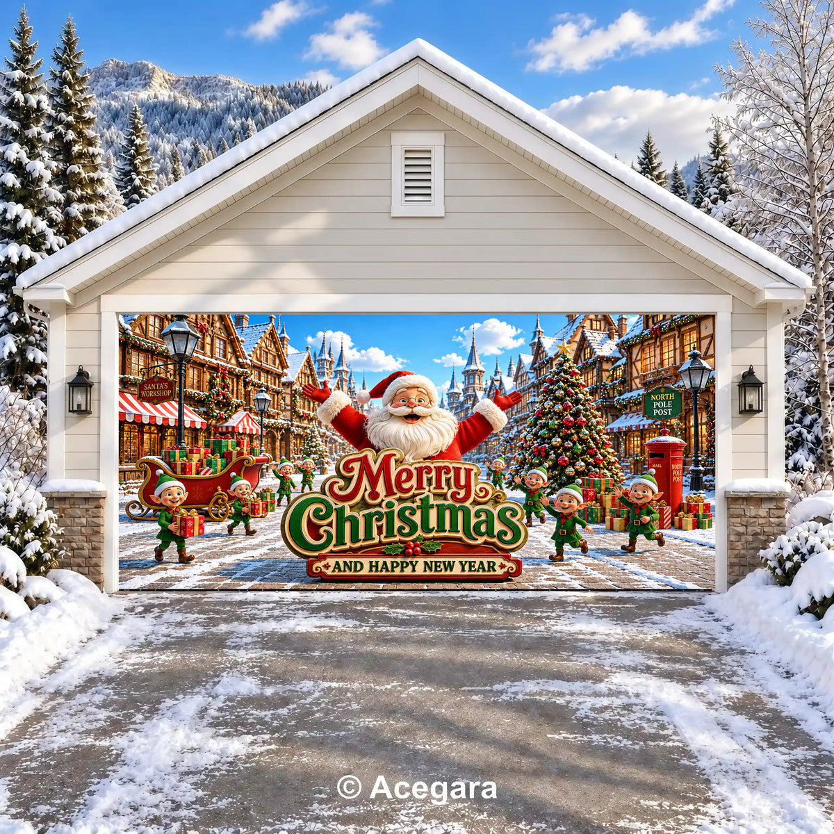 Santa’s Christmas Village | Christmas garage door cover - media-position-2-double-wide