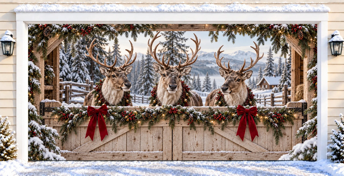 Santa’s Reindeer Ranch | Christmas garage door cover — after installation