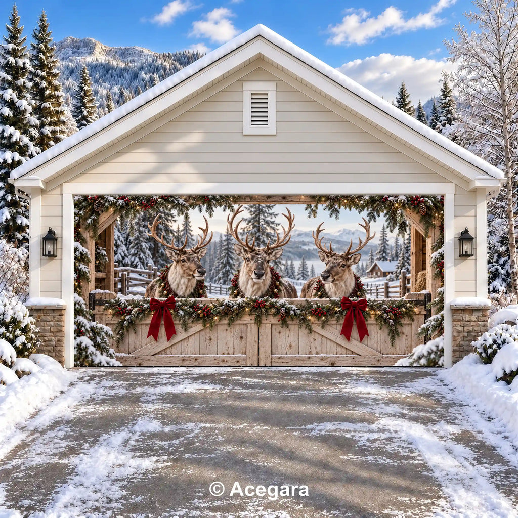 Santa’s Reindeer Ranch | Christmas garage door cover - media-position-2-double-wide