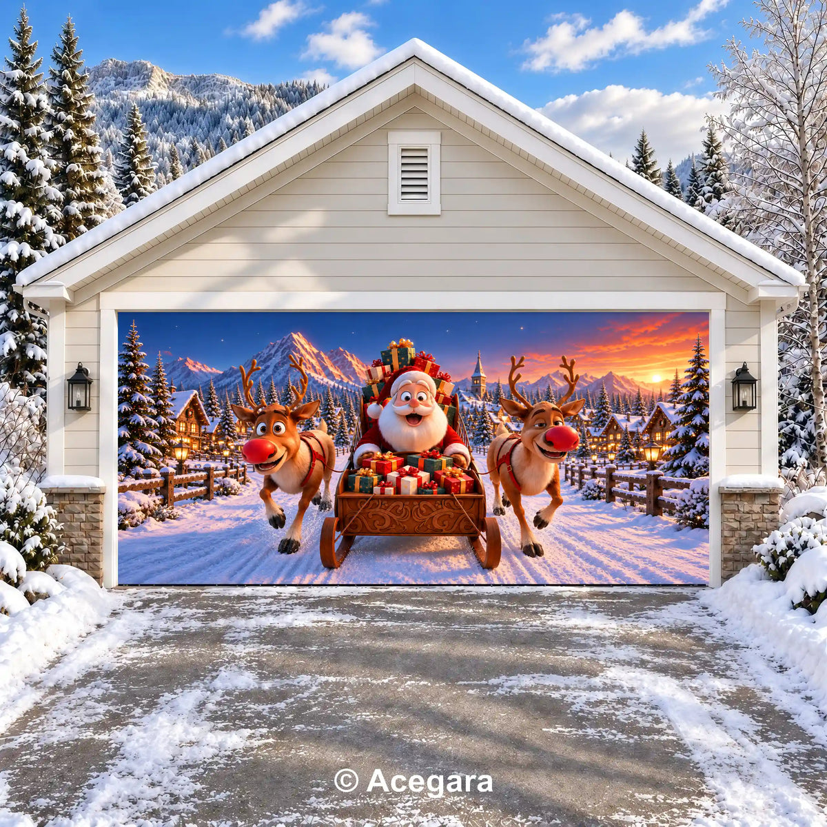 Santa’s Reindeer Ride | Christmas garage door cover - media-position-2-double-wide