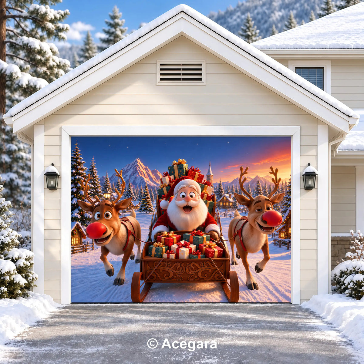 Santa’s Reindeer Ride | Christmas garage door cover - media-position-1-single