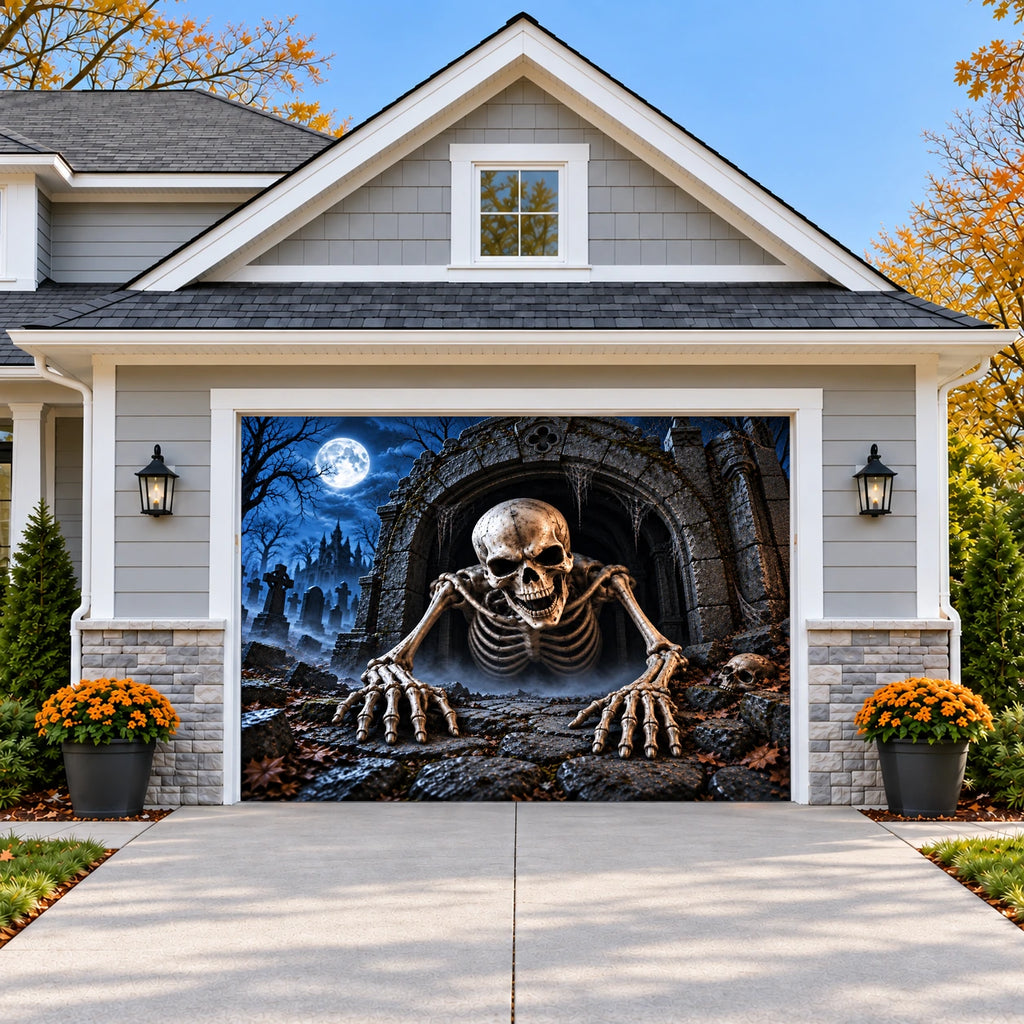 Skeleton Awakening | Halloween Garage Door Cover on a single garage door