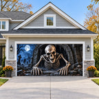 Skeleton Awakening Halloween garage door cover - double wide