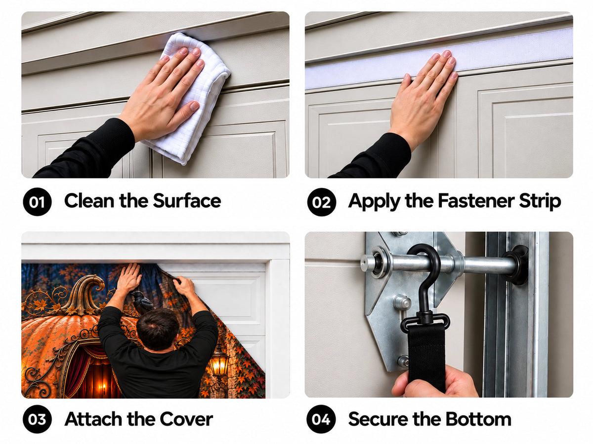 Skeleton’s Pumpkin Carriage garage door cover installation steps
