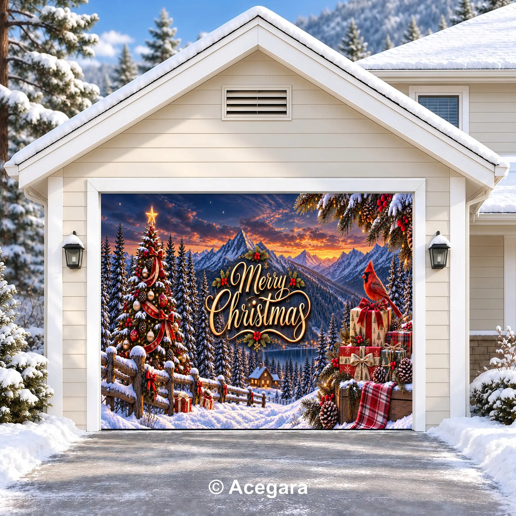 Snowy Mountain Christmas | Christmas garage door cover - media-position-1-single