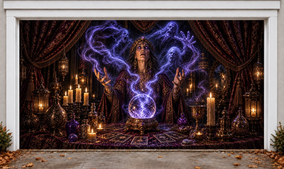 Summoning-Of-Spirits | Halloween Garage Door Cover installed on a garage door