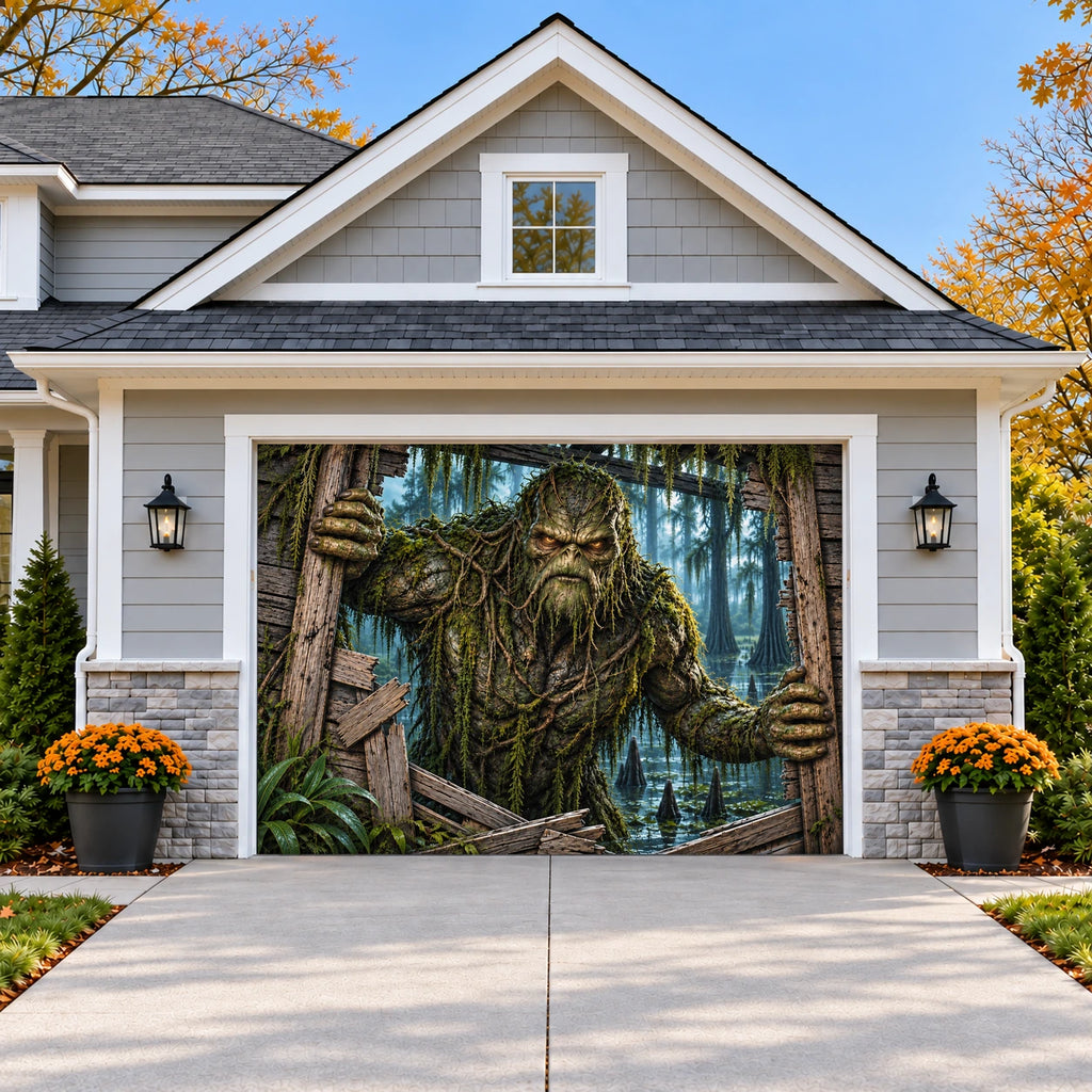 Swamp Monster | Halloween Garage Door Cover on a single garage door