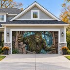 Swamp Monster Halloween garage door cover - double wide