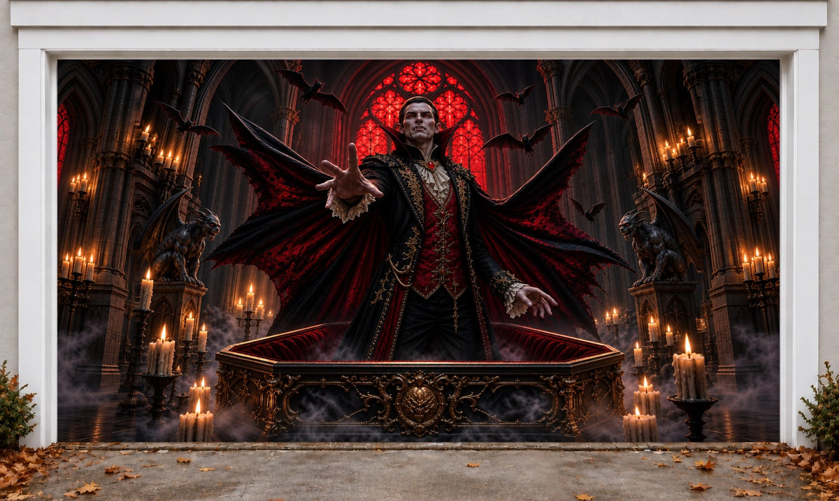Vampire Awakening | Halloween Garage Door Cover installed on a garage door