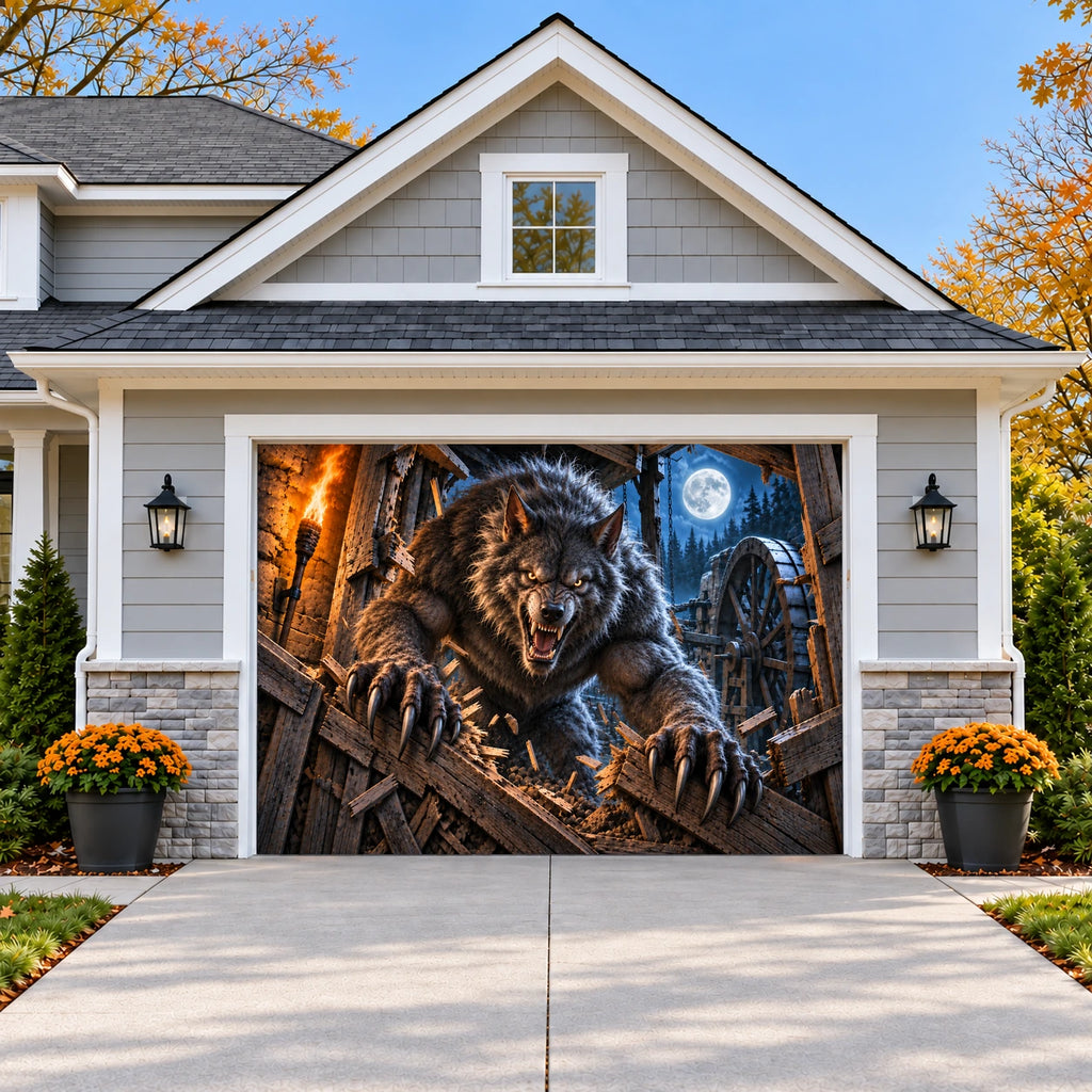 Werewolf Rampage | Halloween Garage Door Cover on a single garage door