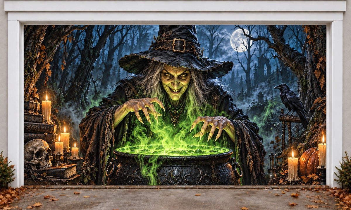 Witch’s Brew | Halloween Garage Door Cover installed on a garage door