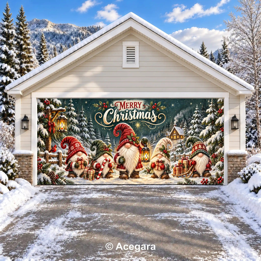 Woodland Gnomes | Christmas garage door cover - media-position-2-double-wide